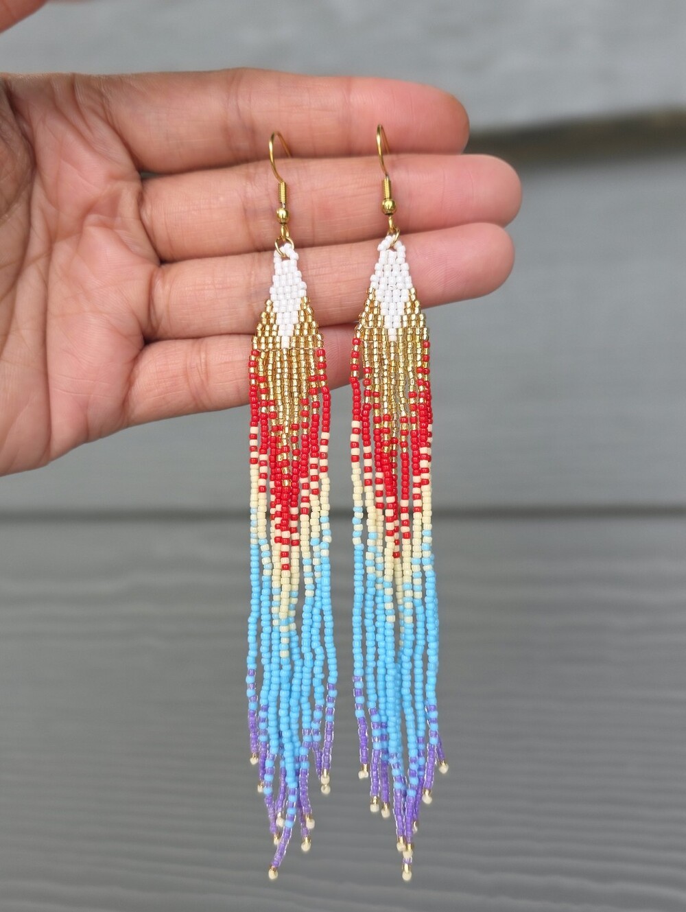 Dainty Ombre Beaded Earrings Boho Fringe Handmade Jewelry